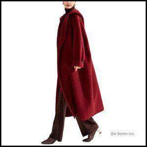 Wool Pea Coat Belted Trench Hooded Long Classic Elegant Winter Coat